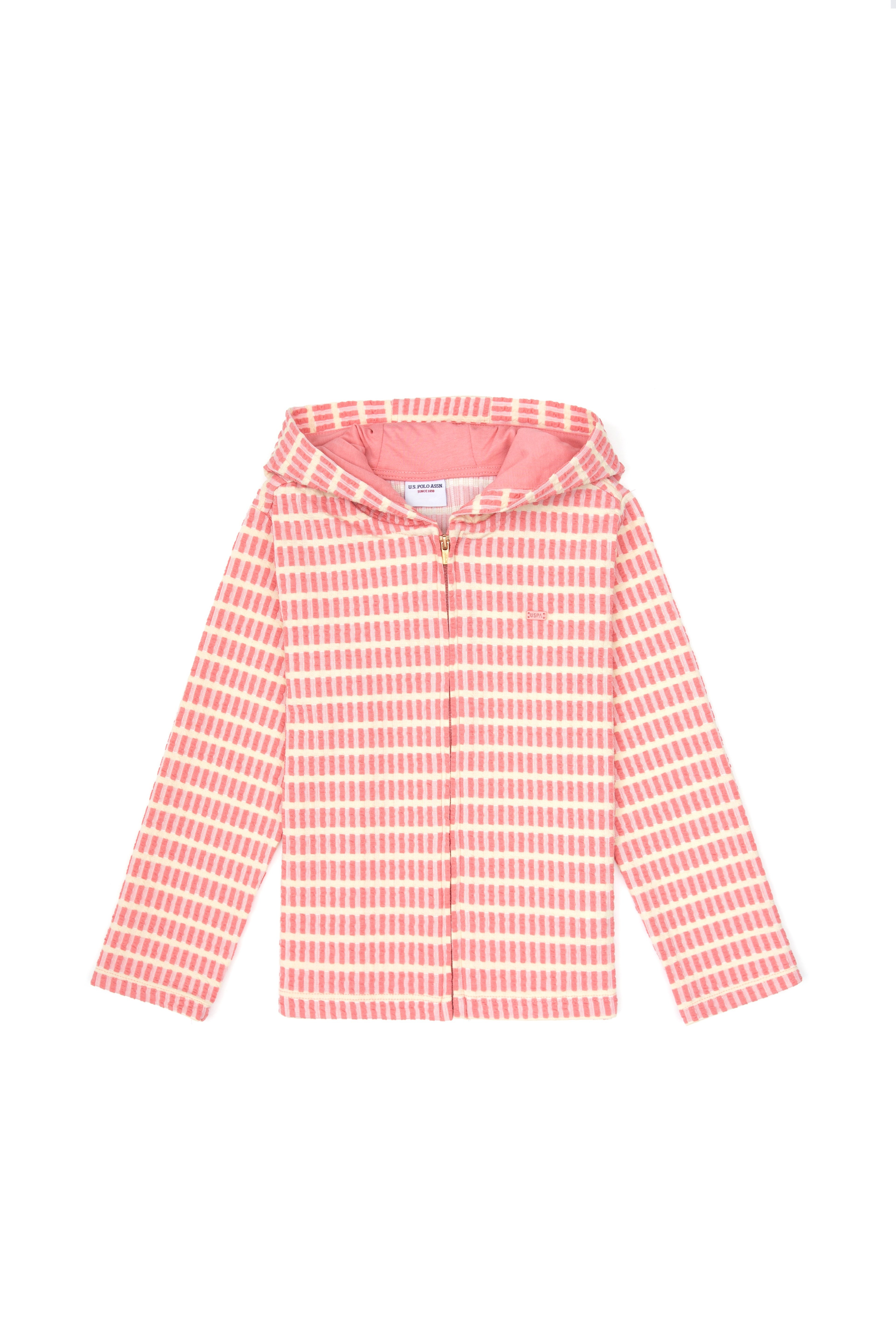 Kız Çocuk Neon Pembe Kapüşonlu Fermuarlı Sweatshirt