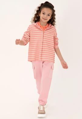 Kız Çocuk Neon Pembe Kapüşonlu Fermuarlı Sweatshirt - 50314266002