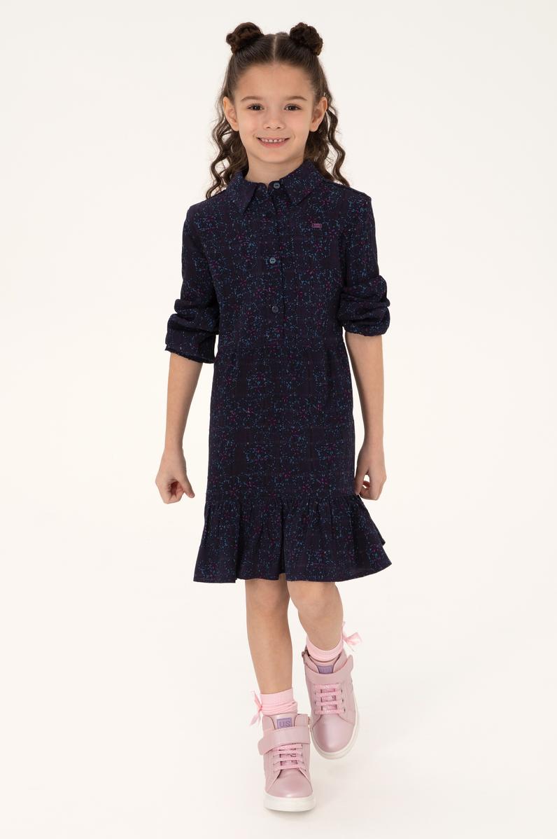 Kız Çocuk Lacivert Dokuma Elbise