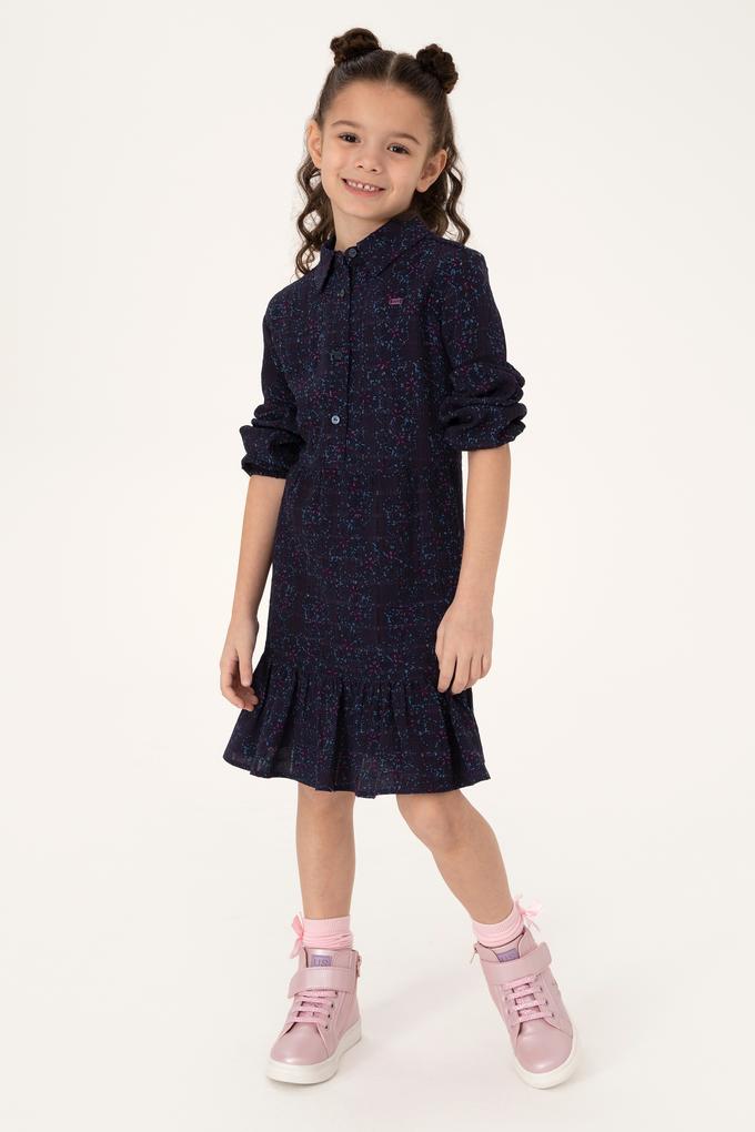 Kız Çocuk Lacivert Dokuma Elbise