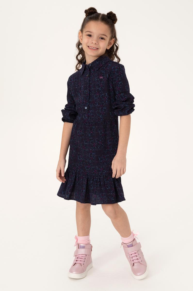 Kız Çocuk Lacivert Dokuma Elbise