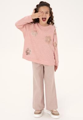 Kız Çocuk Açık Pembe Bisiklet Yaka Sweatshirt - 50314265022