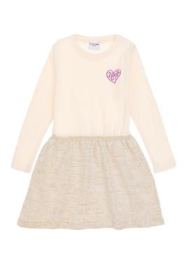 Kız Çocuk Krem Melanj Triko Elbise - 50316833015