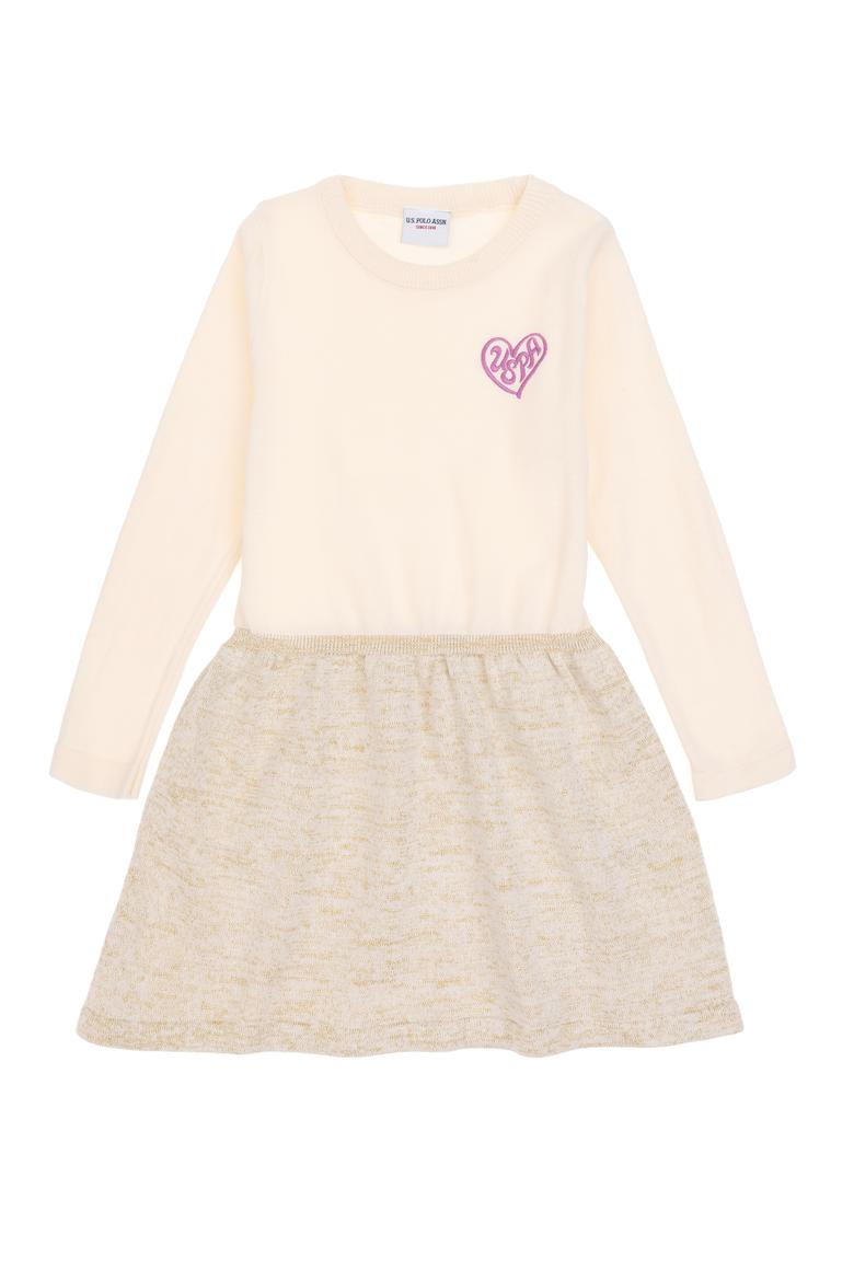 Kız Çocuk Krem Melanj Triko Elbise - 50316833015