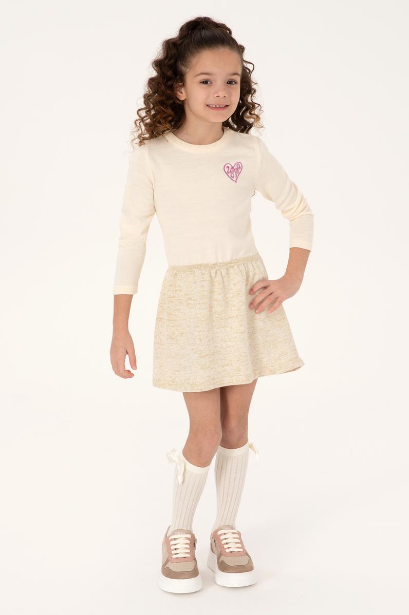 Kız Çocuk Krem Melanj Triko Elbise