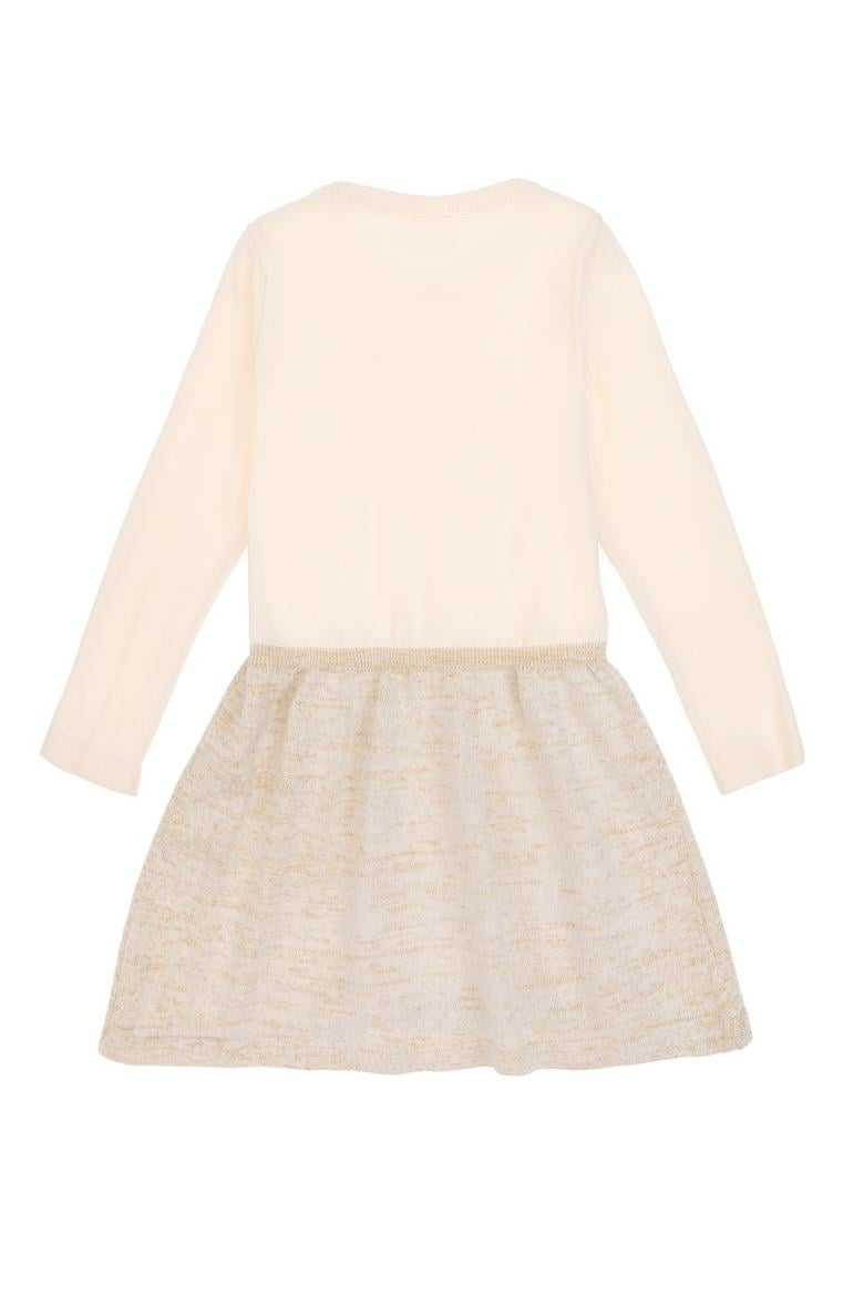 Kız Çocuk Krem Melanj Triko Elbise - 50316833015