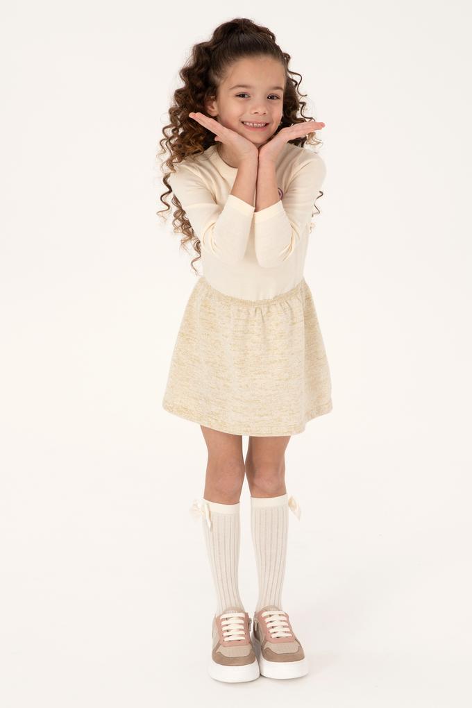 Kız Çocuk Krem Melanj Triko Elbise