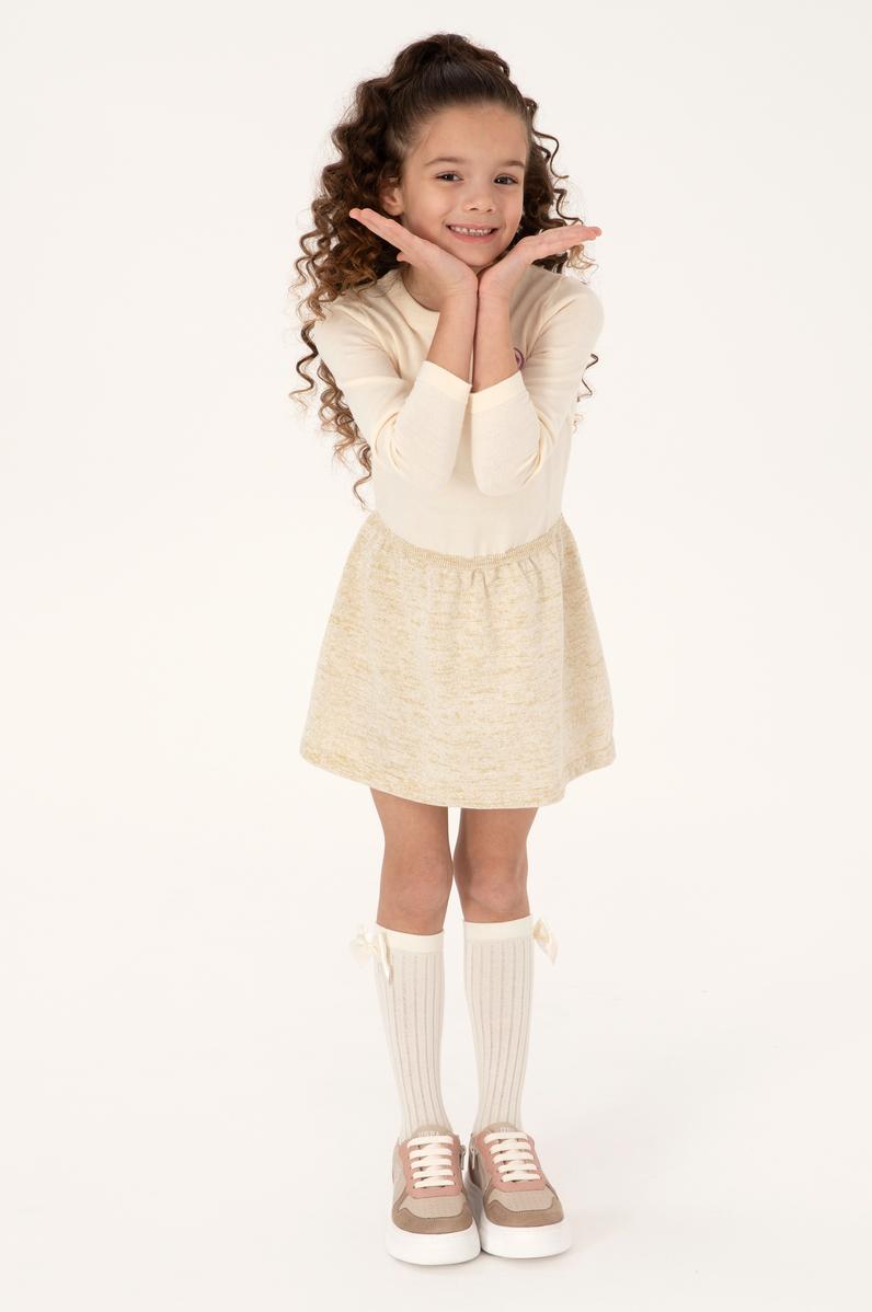 Kız Çocuk Krem Melanj Triko Elbise