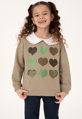 Kız Çocuk Açık Haki Sweatshirt - 50317879016