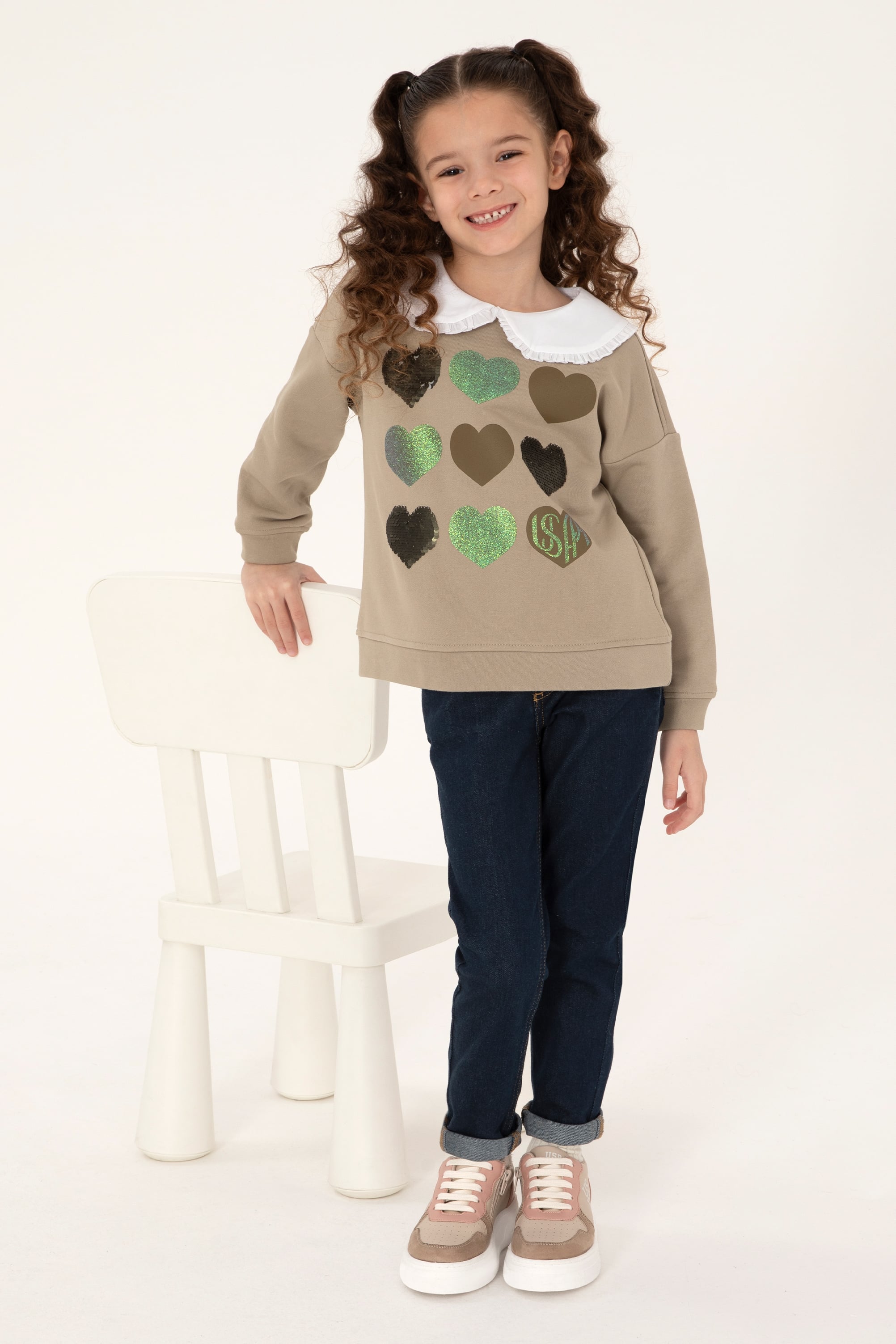 Kız Çocuk Açık Haki Sweatshirt - 50317879016