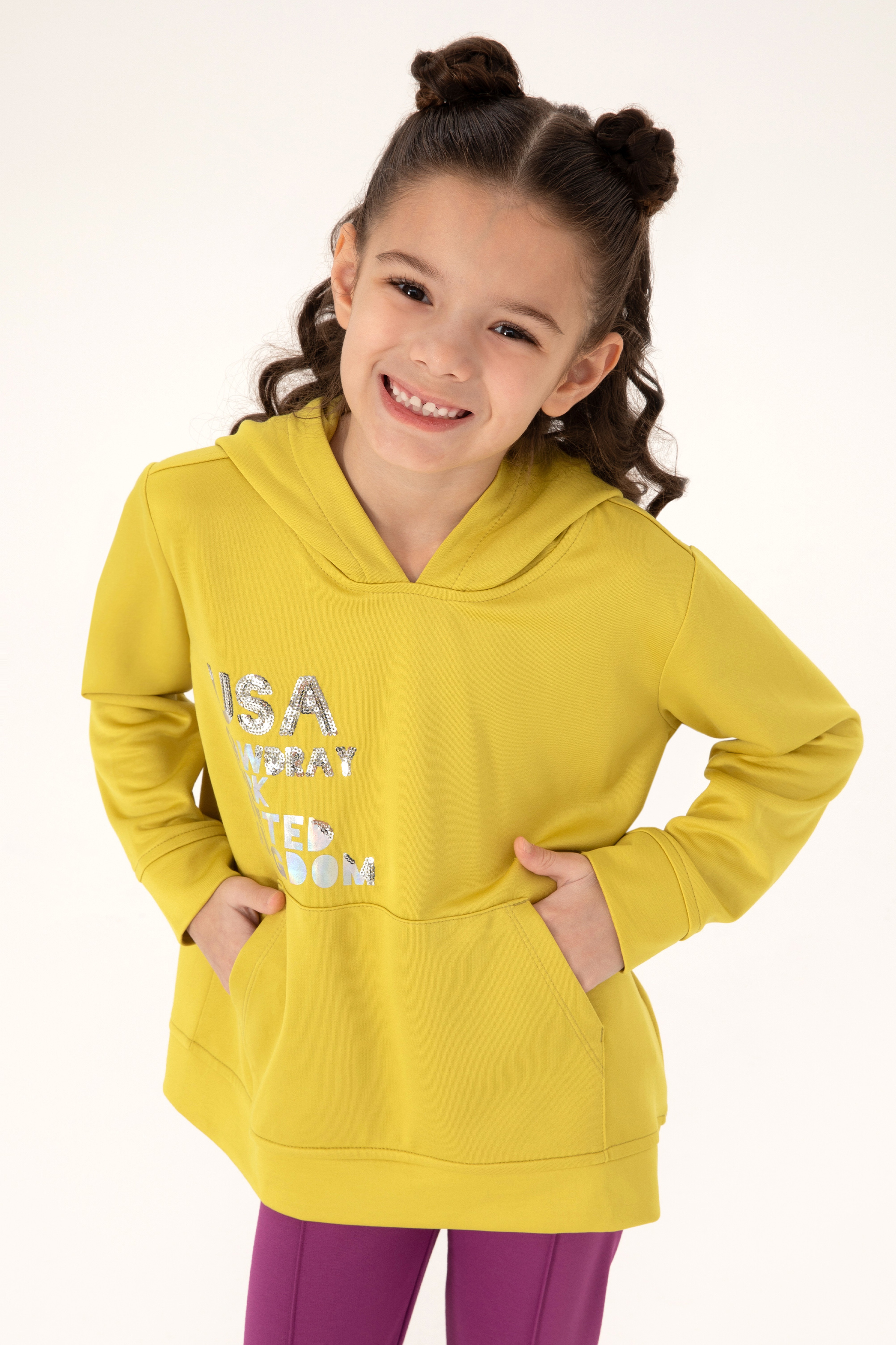 Çocuk Fıstık Yeşili Kapüşonlu Sweatshirt - Image 1