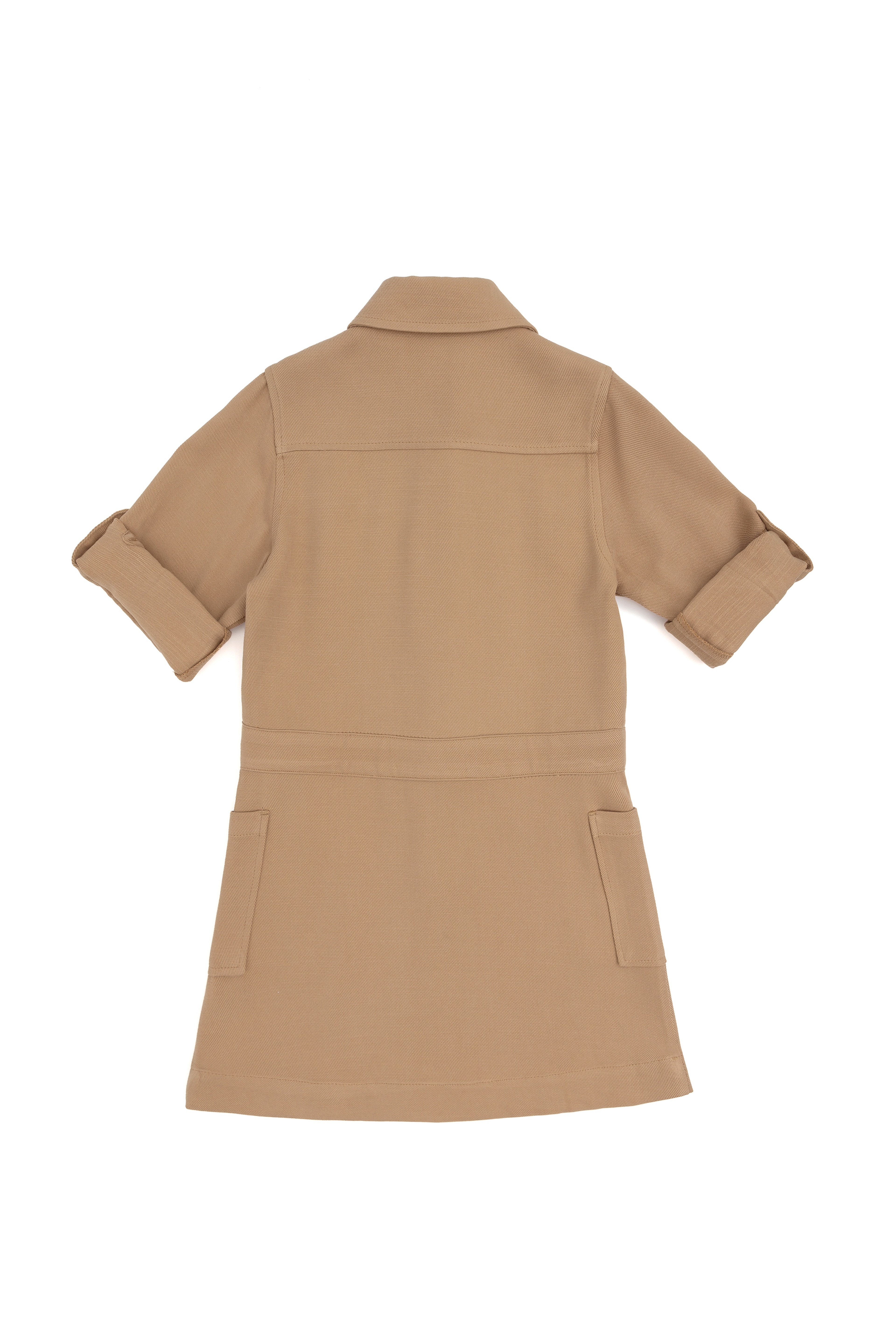 Kız Çocuk Camel Cep Detaylı İşlemeli Dokuma Elbise - Image 5