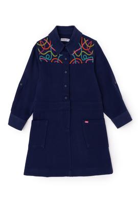 Kız Çocuk Lacivert Cep Detaylı İşlemeli Dokuma Elbise - 50271202001