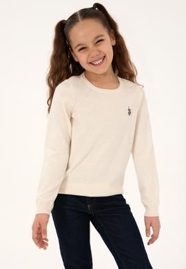 Kız Çocuk Krem Bisiklet Yaka Basic Kazak - 50293586182