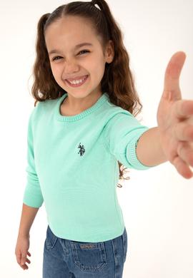 Kız Çocuk Yeşil Bisiklet Yaka Basic Kazak - 50316808071