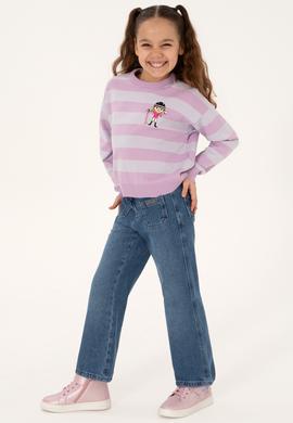 Kız Çocuk Lila Çizgili Bisiklet Yaka Kazak - 50316302002