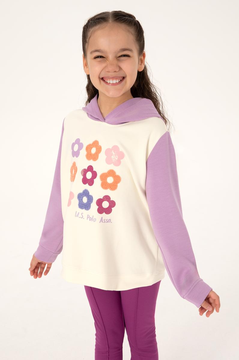 Kız Çocuk Lila Kapüşonlu Sweatshirt