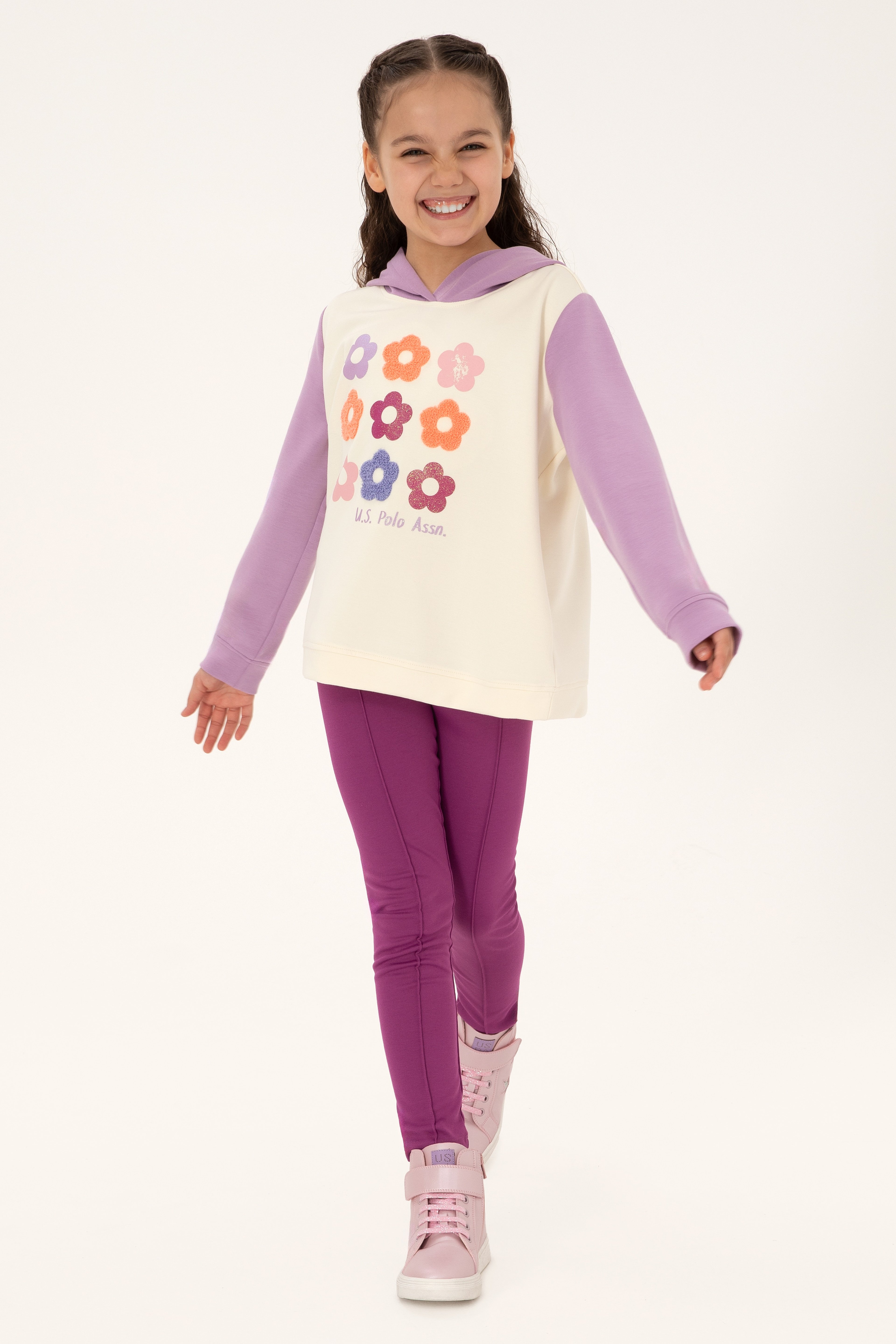 Kız Çocuk Lila Kapüşonlu Sweatshirt
