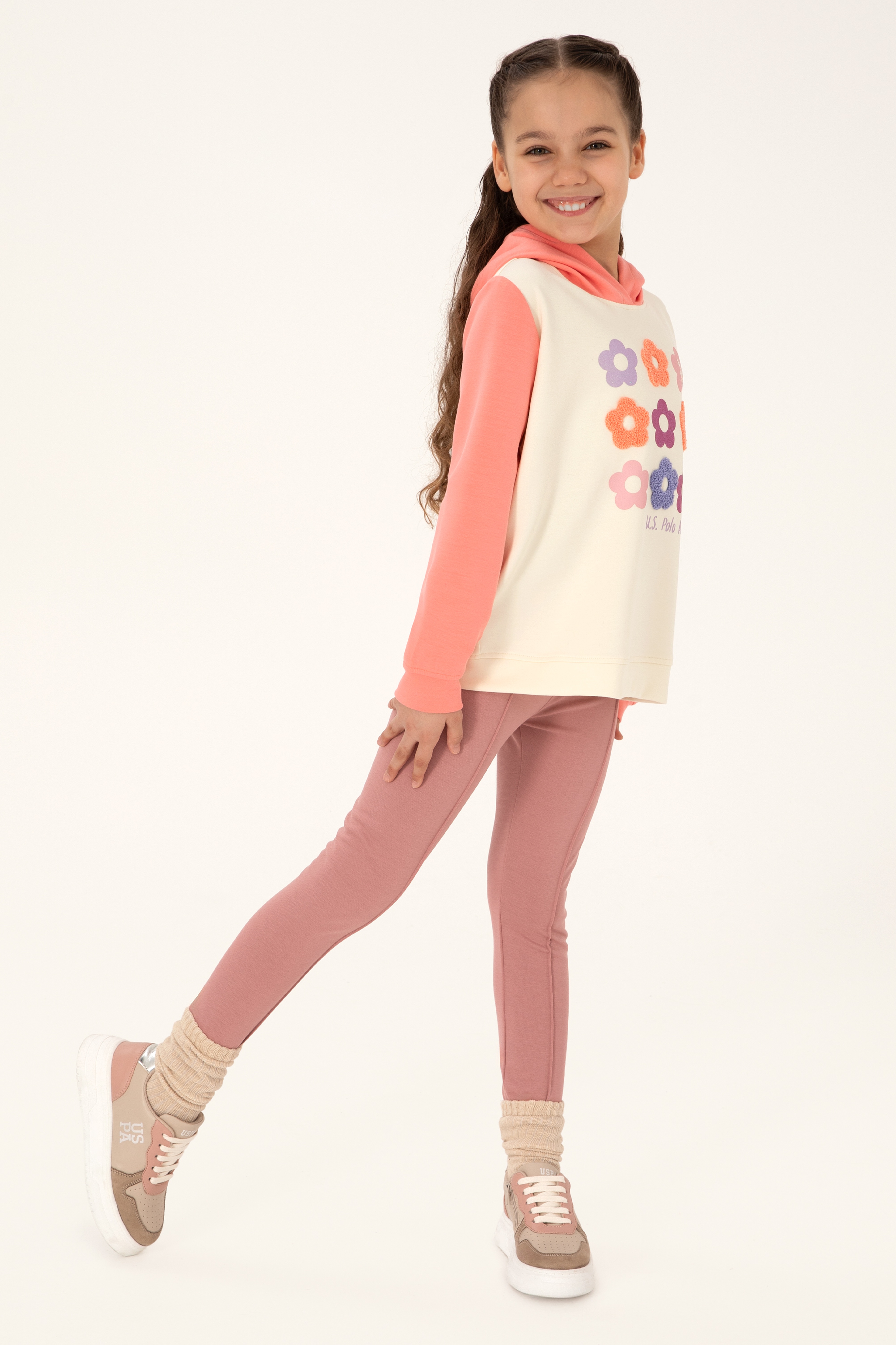 Kız Çocuk Neon Pembe Kapüşonlu Sweatshirt - Image 2