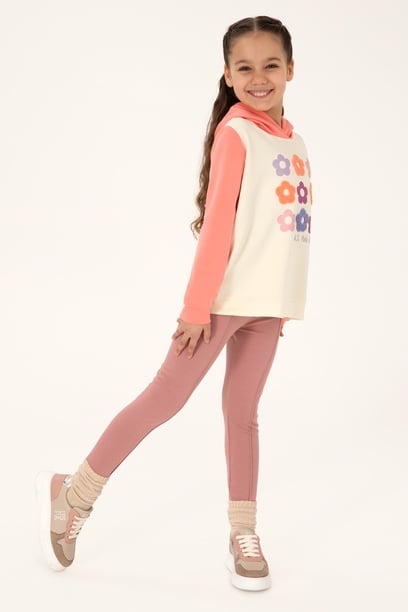 Kız Çocuk Neon Pembe Kapüşonlu Sweatshirt