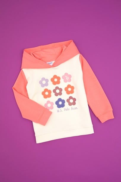 Kız Çocuk Neon Pembe Kapüşonlu Sweatshirt