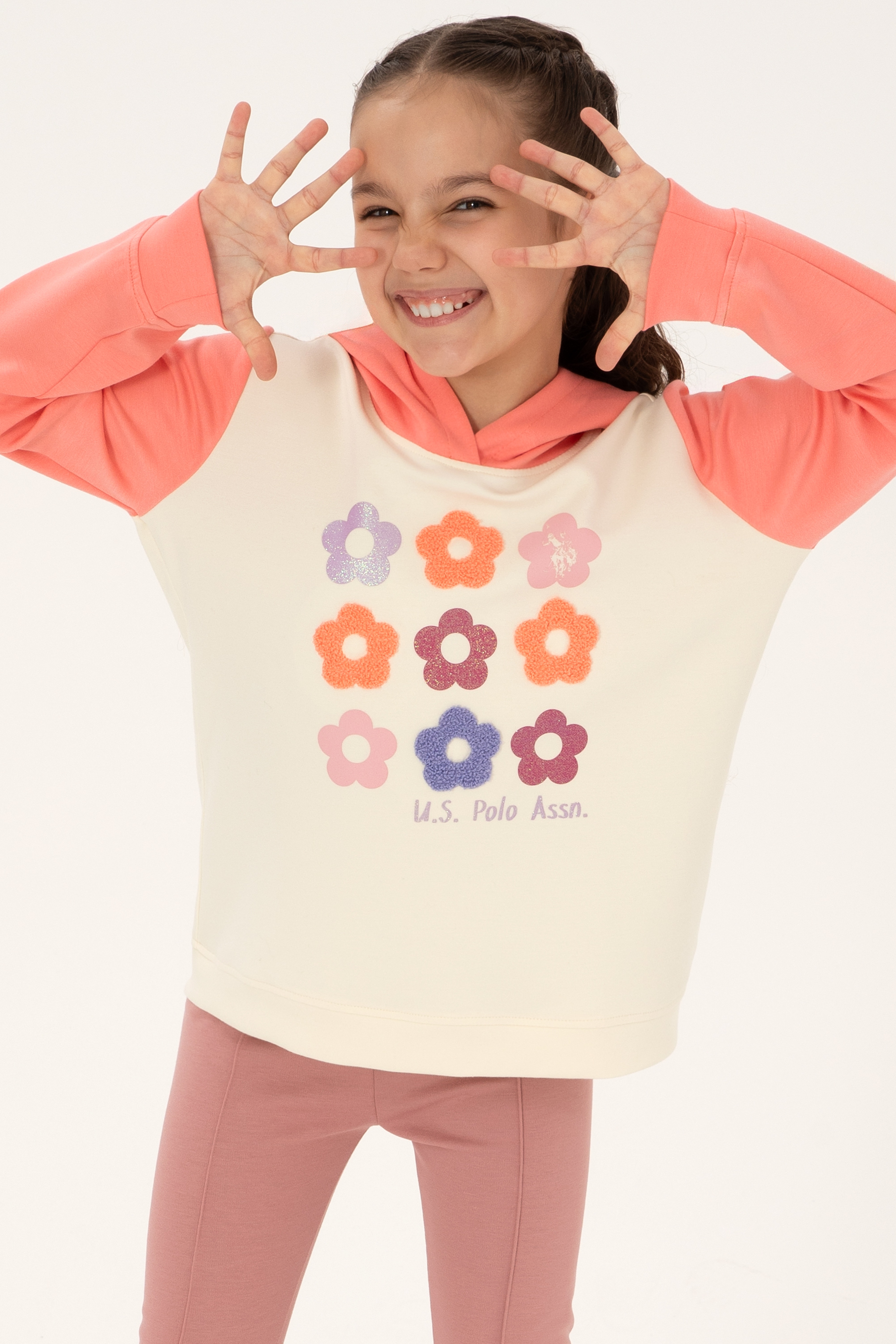 Kız Çocuk Neon Pembe Kapüşonlu Sweatshirt - Image 1