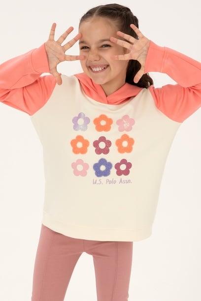 Kız Çocuk Neon Pembe Kapüşonlu Sweatshirt