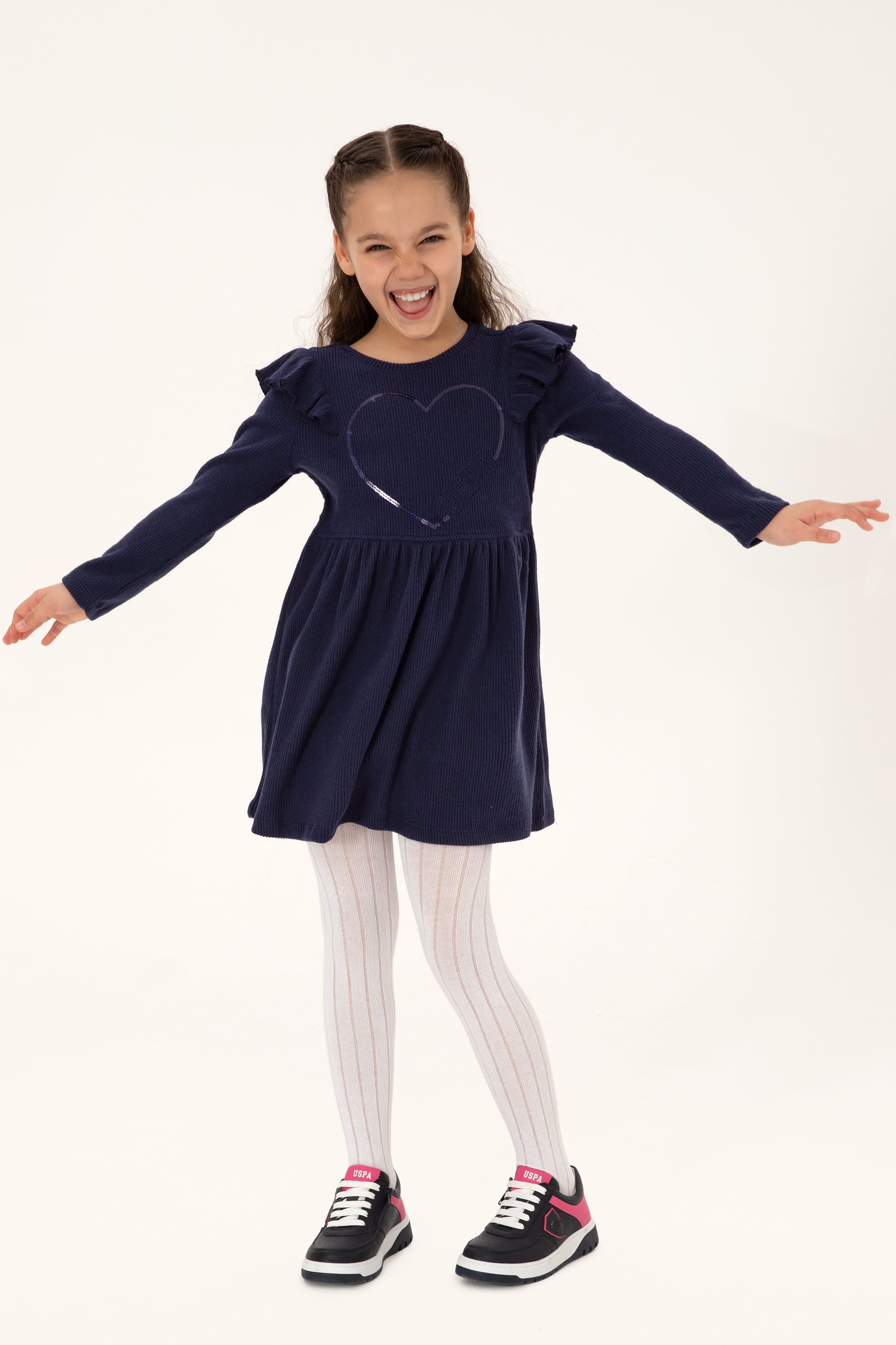 Kız Çocuk Açık Lacivert Örme Elbise - 50318088005