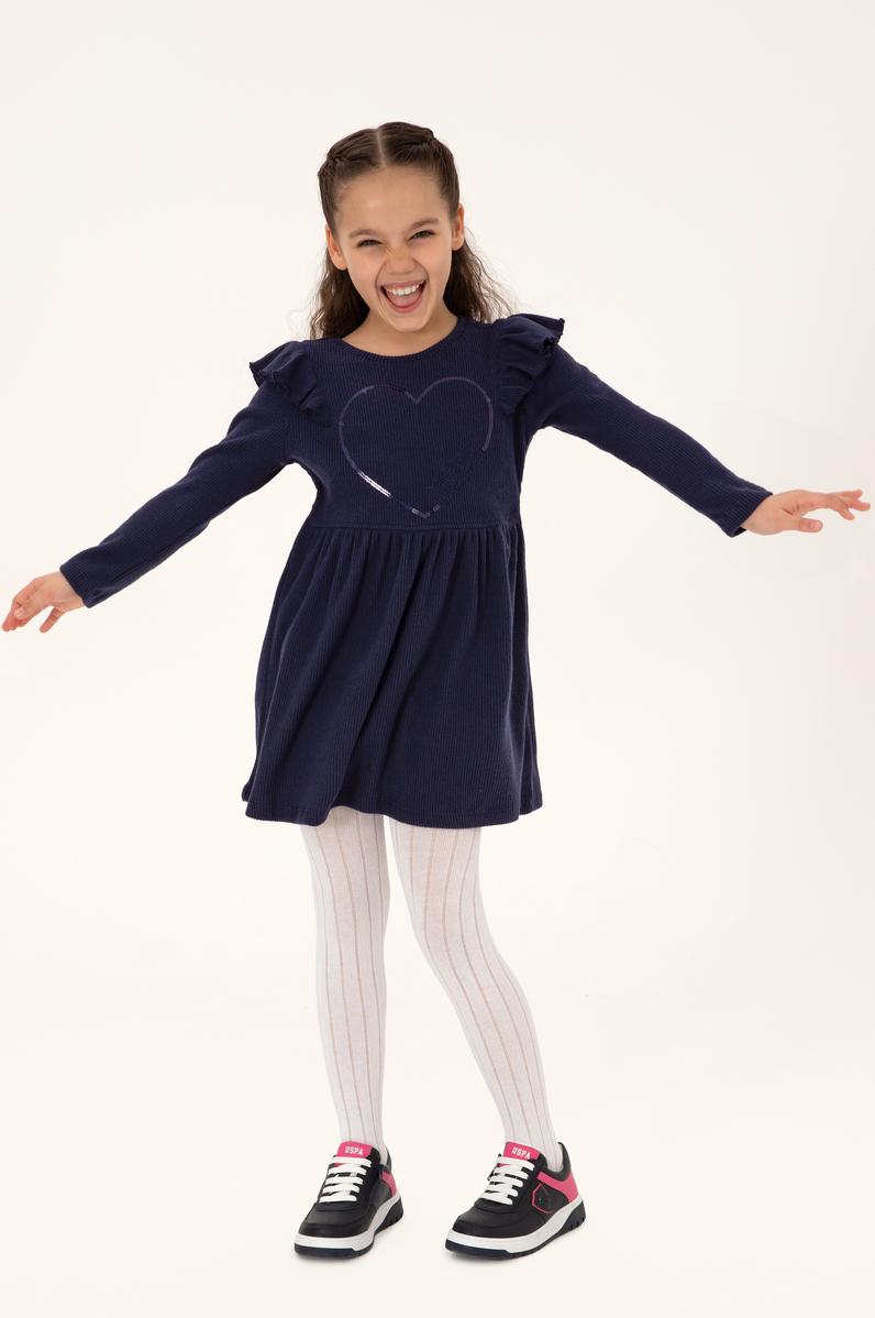 Kız Çocuk Açık Lacivert Örme Elbise