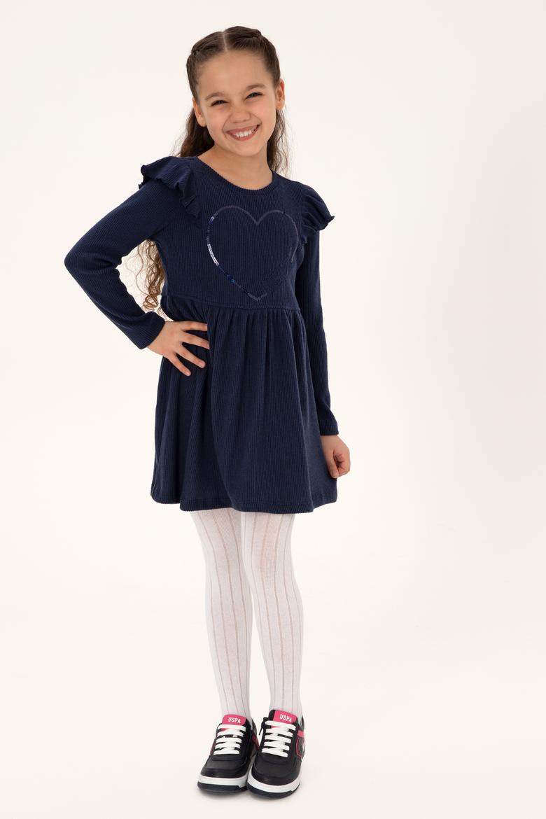 Kız Çocuk Açık Lacivert Örme Elbise