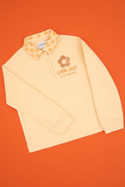 Kız Çocuk Pembe Polo Yaka Sweatshirt