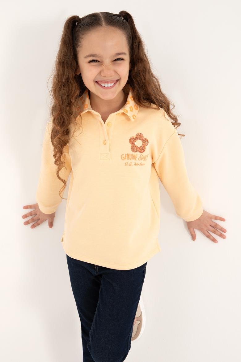 Kız Çocuk Pembe Polo Yaka Sweatshirt