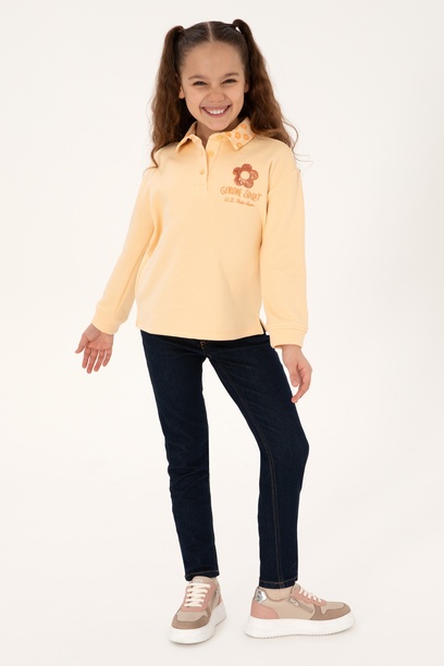 Kız Çocuk Pembe Polo Yaka Sweatshirt