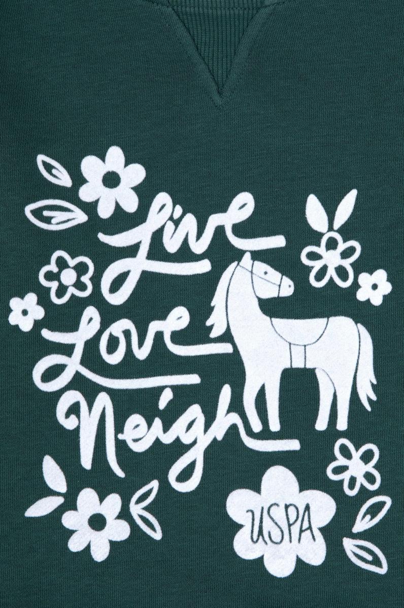 Kız Çocuk Koyu Yeşil Bisiklet Yaka Sweatshirt