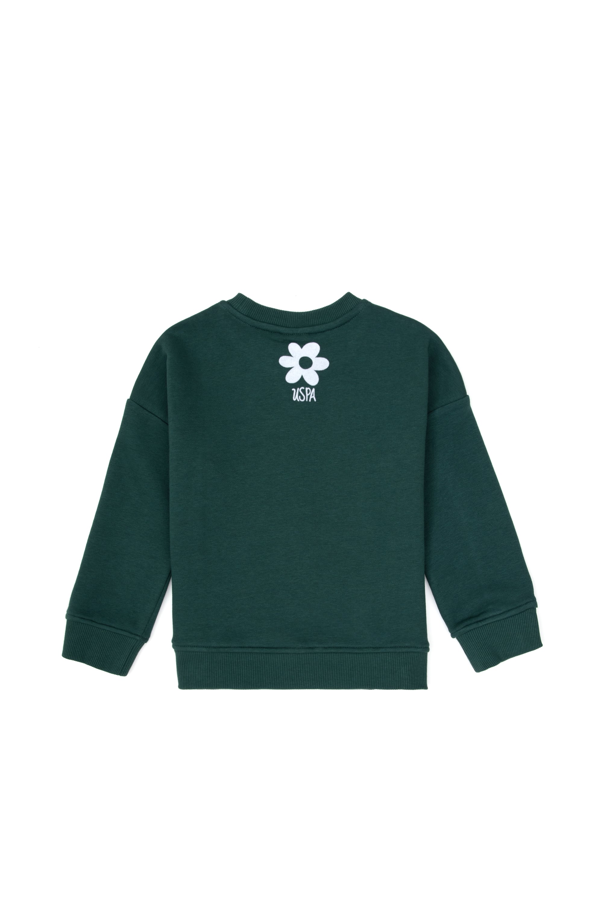 Kız Çocuk Koyu Yeşil Bisiklet Yaka Sweatshirt - Image 4