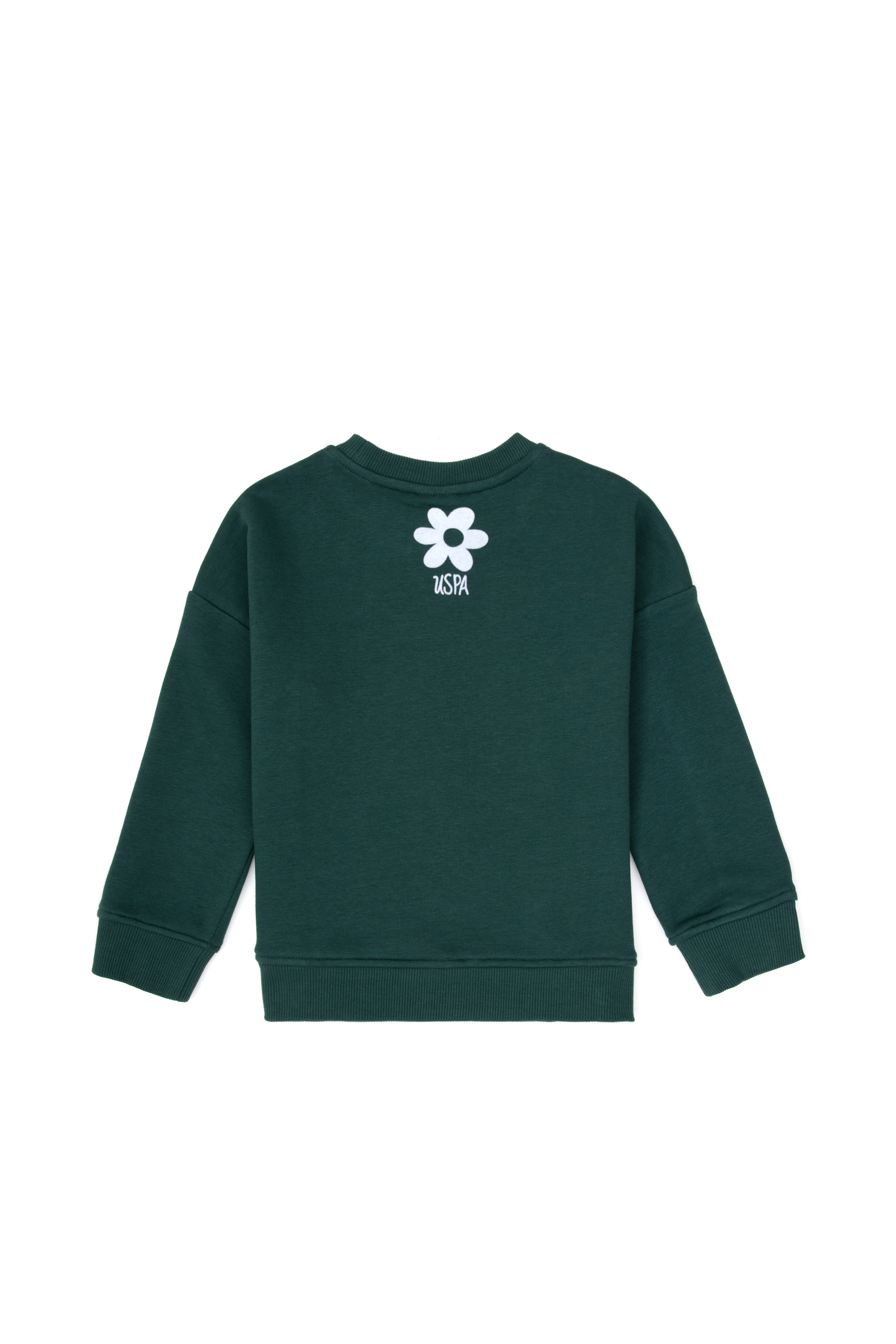 Kız Çocuk Koyu Yeşil Bisiklet Yaka Sweatshirt