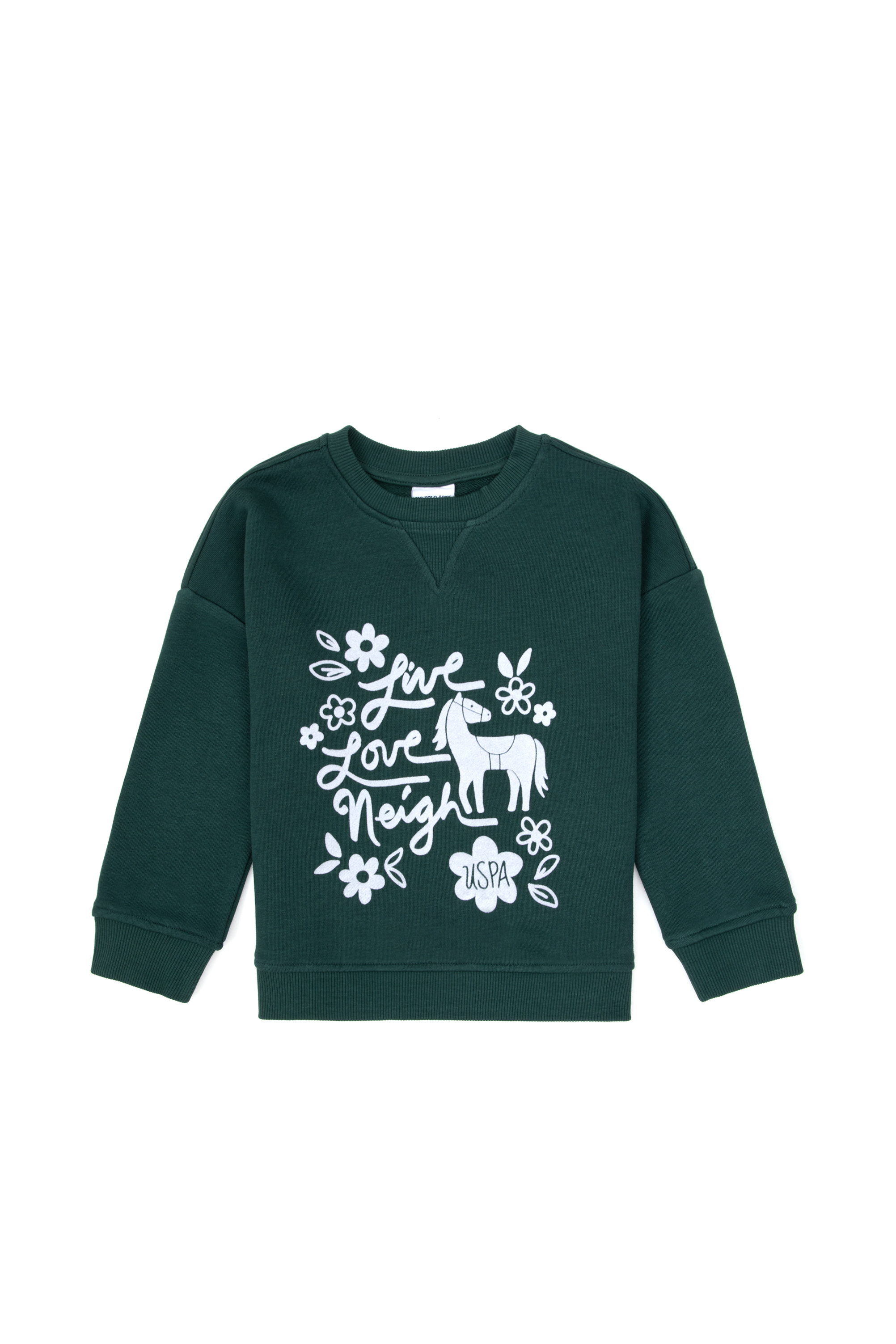 Kız Çocuk Koyu Yeşil Bisiklet Yaka Sweatshirt - Image 3