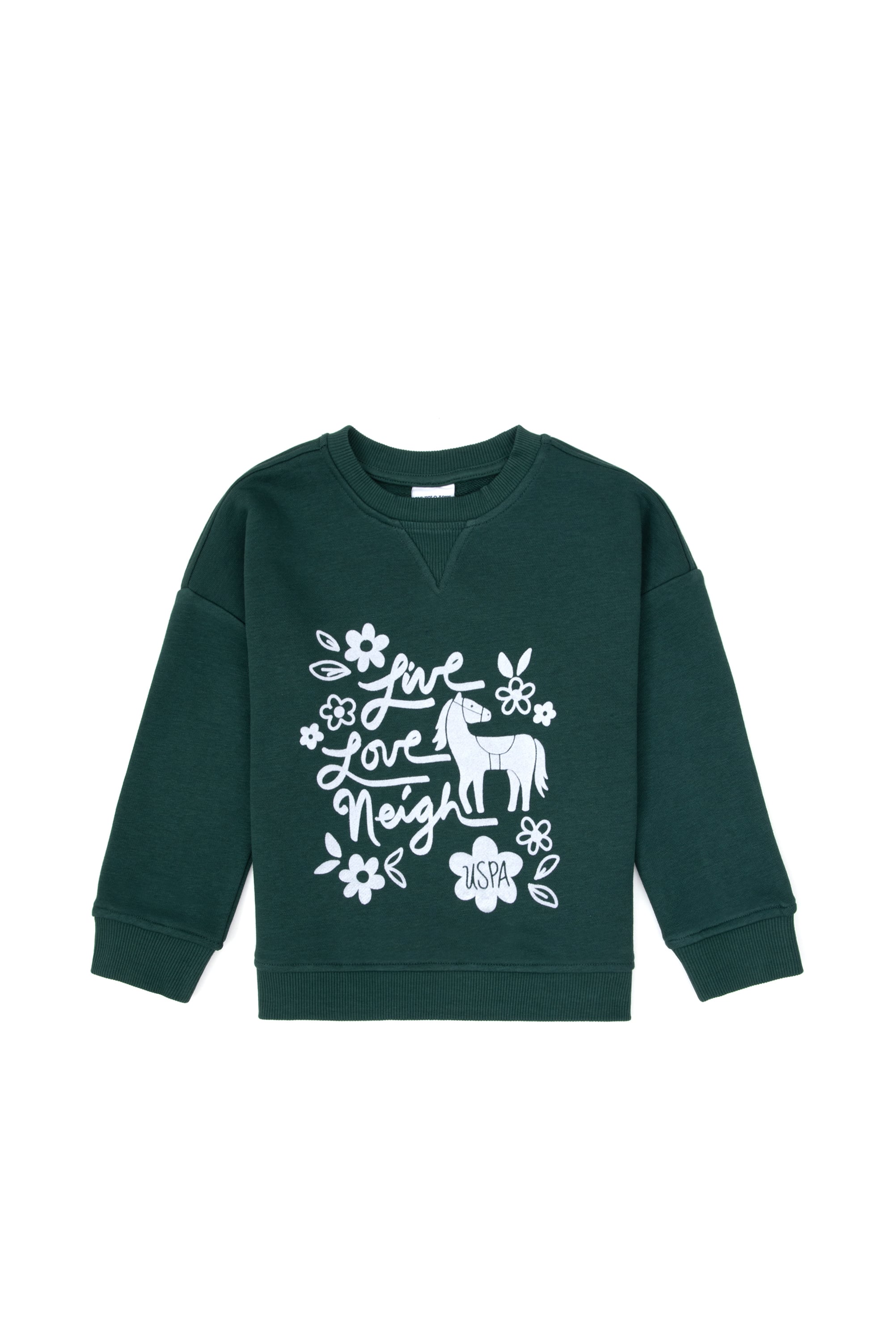 Kız Çocuk Koyu Yeşil Bisiklet Yaka Sweatshirt