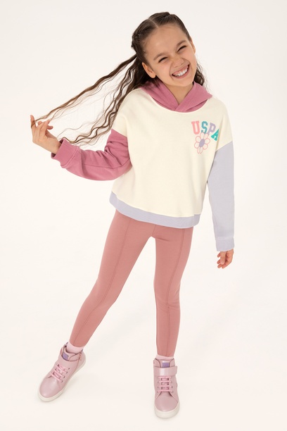 Kız Çocuk Pembe Kapüşonlu Sweatshirt