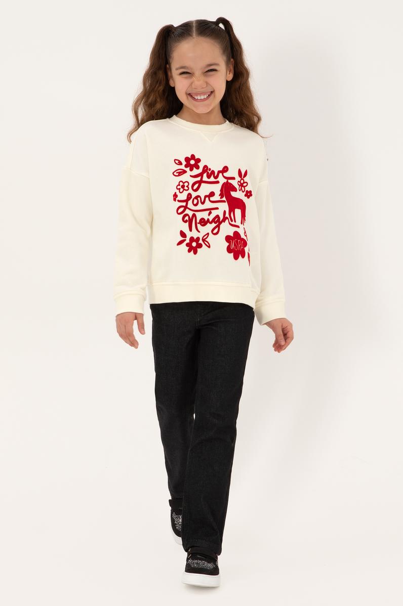 Kız Çocuk Krem Bisiklet Yaka Sweatshirt