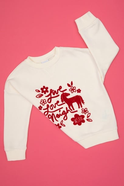 Kız Çocuk Krem Bisiklet Yaka Sweatshirt