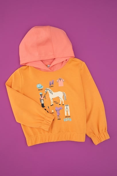 Kız Çocuk Turuncu Kapüşonlu Sweatshirt