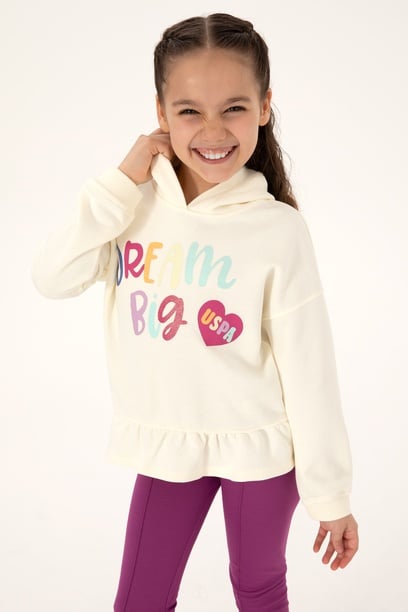 Kız Çocuk Krem Kapüşonlu Sweatshirt