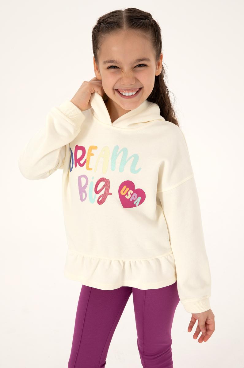 Kız Çocuk Krem Kapüşonlu Sweatshirt