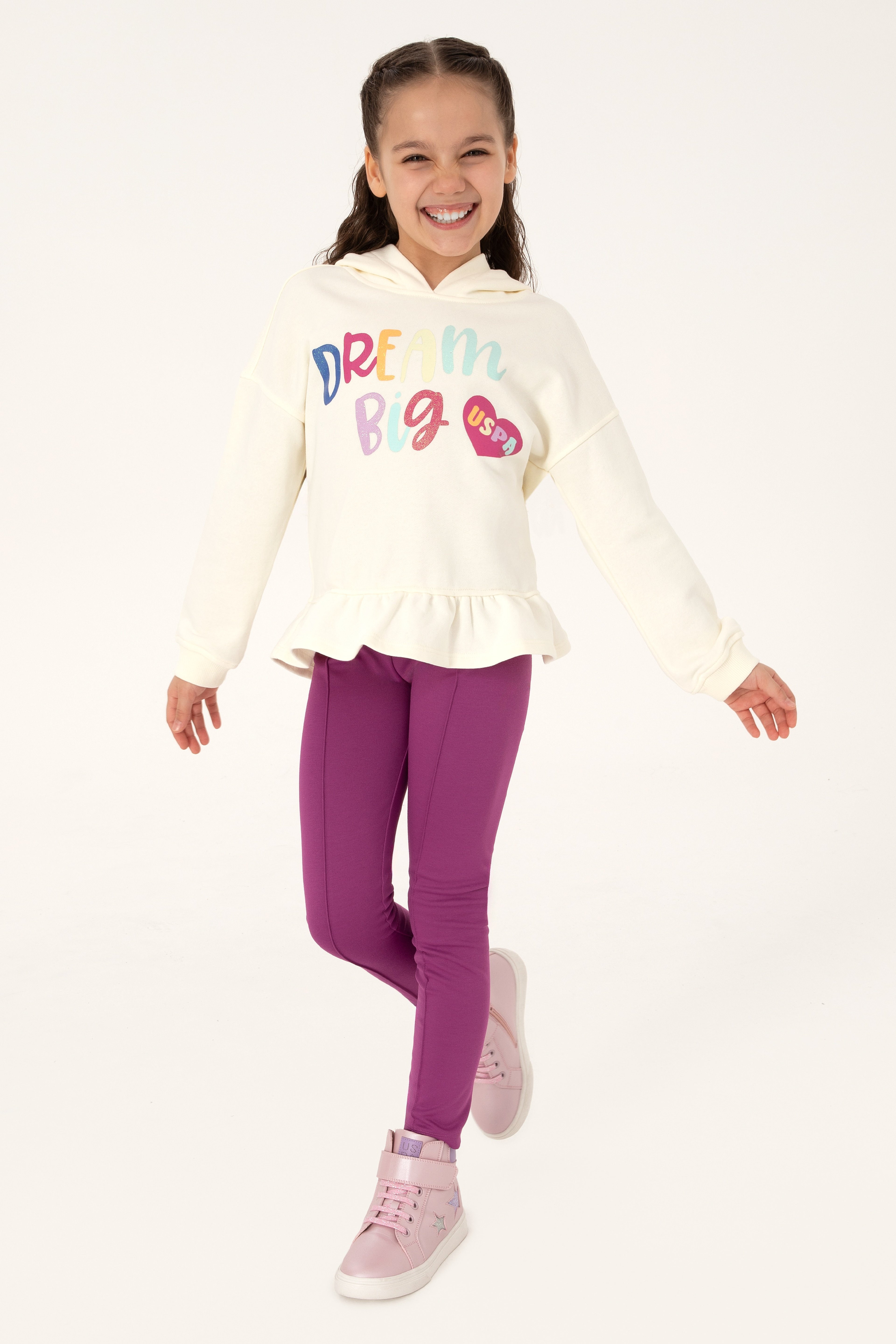 Kız Çocuk Krem Kapüşonlu Sweatshirt - Image 2