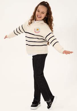 Kız Çocuk Krem Polo Yaka Yarım Fermuarlı Kazak - 50316289007