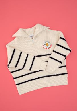 Kız Çocuk Krem Polo Yaka Yarım Fermuarlı Kazak - 50316289007