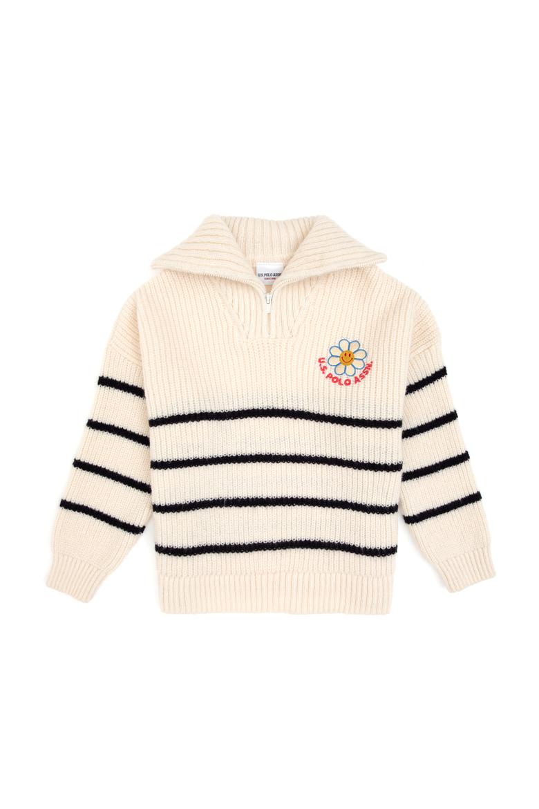 Kız Çocuk Krem Polo Yaka Yarım Fermuarlı Kazak - 50316289007