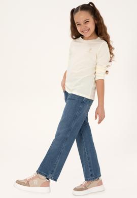 Kız Çocuk Krem Bisiklet yaka Basic Tişört - 50317923064