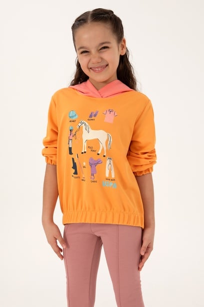 Kız Çocuk Turuncu Kapüşonlu Sweatshirt